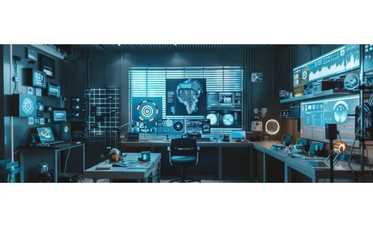 Navigating the AI Landscape: A Comprehensive Guide to Effective AI Management A computer room filled with multiple monitors and computers, illustrating an AI management guide setup.