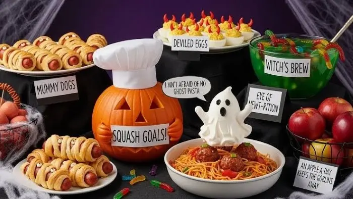 Halloween Food Puns for Party Cards